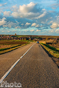 Photo : Route D221 et village de Breuschwickersheim, Bas-Rhin (67)